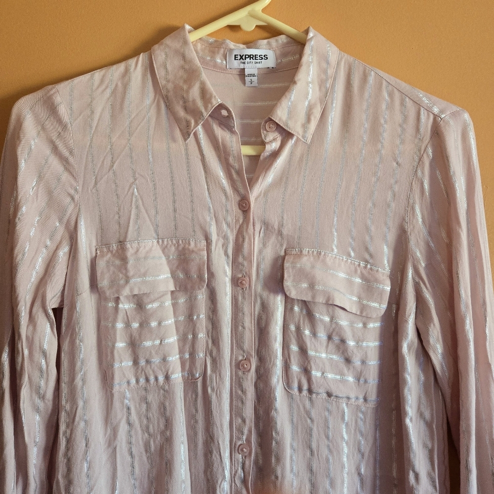 Express Silver Stripe Button-Down PTP=16.5"